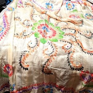 Vintage Indian Leaf & Stem Large Silk Scarf 40" X 40"